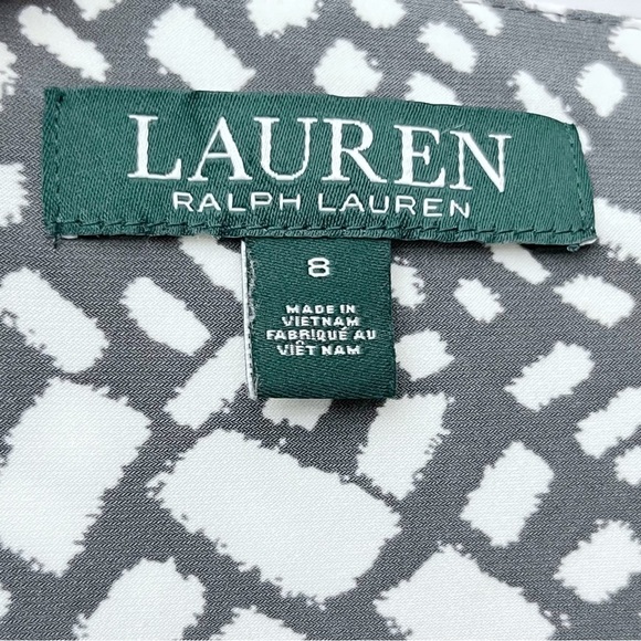 Lauren Ralph Lauren Block Print V Neck Faux Wrap Knee Length Shift Dress Size 8 - Picture 11 of 13